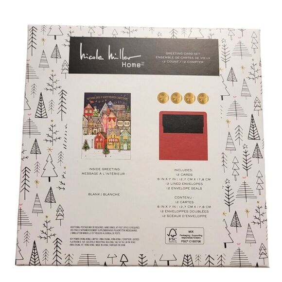 Nicole Miller Christmas Embellished Greeting Card Modern Village Night Sky 12 Ct - Picture 2 of 5